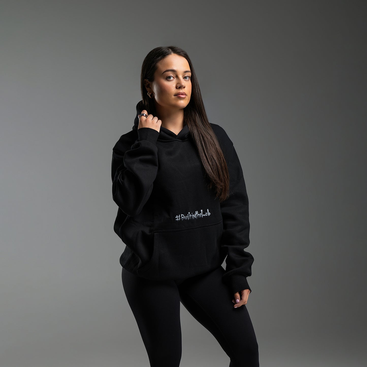 #BuiltInTheLab Skull Logo Hoodie - Jet Black Cotton Gym Hoodie