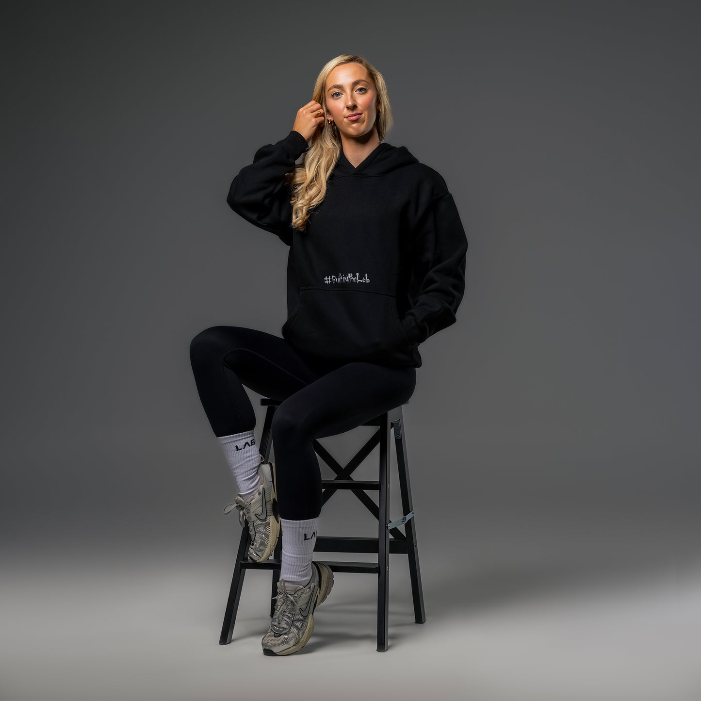 #BuiltInTheLab Skull Logo Hoodie - Jet Black Cotton Gym Hoodie