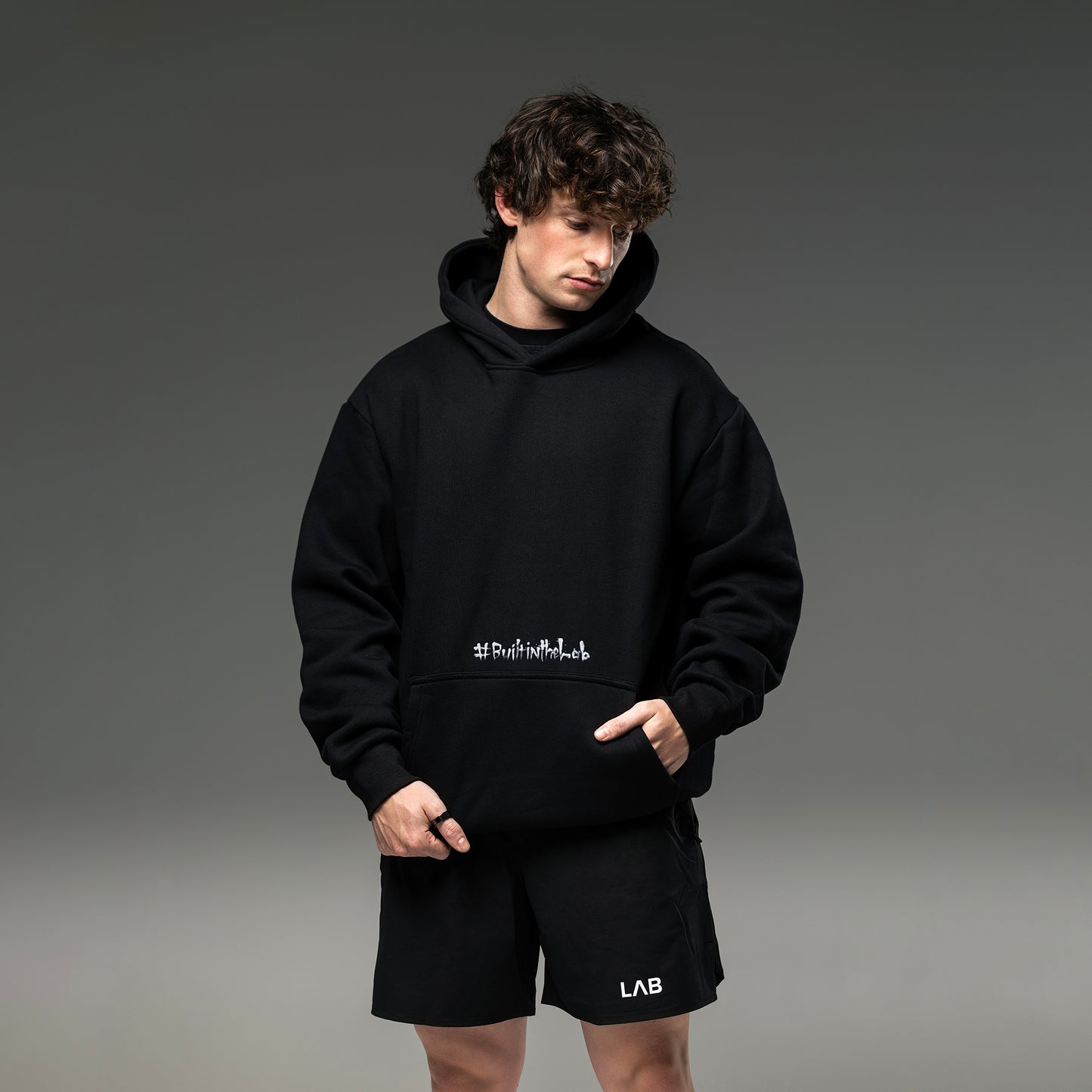 #BuiltInTheLab Skull Logo Hoodie - Jet Black Cotton Gym Hoodie