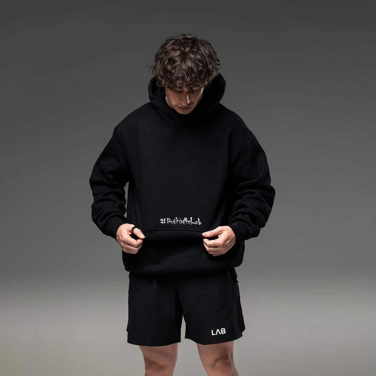 #BuiltInTheLab Skull Logo Hoodie - Jet Black Cotton Gym Hoodie