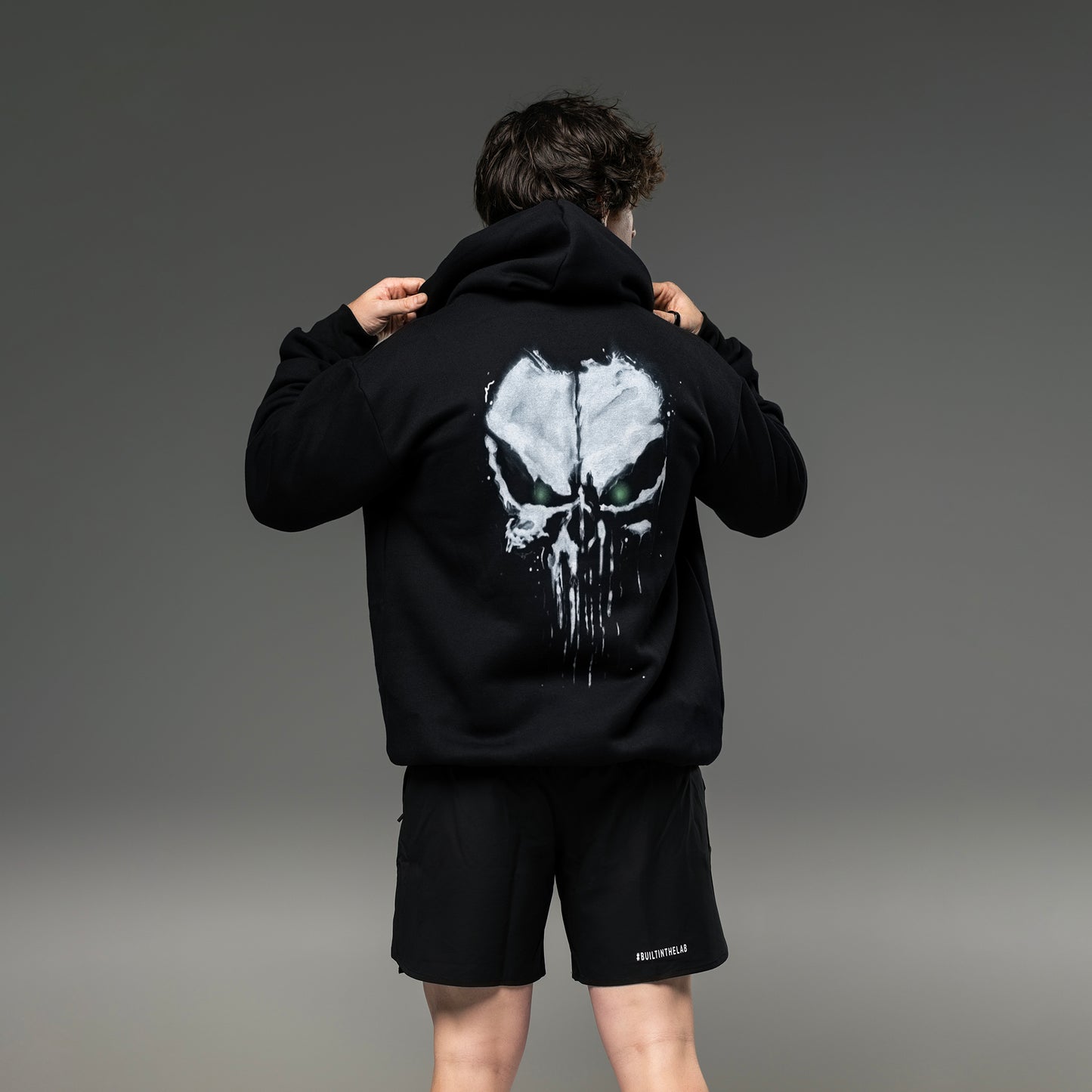 #BuiltInTheLab Skull Logo Hoodie - Jet Black Cotton Gym Hoodie